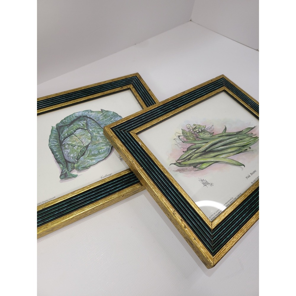 Julia Crainer Botanical Prints Bentley House Cabbage Pole Beans Framed Set of 2